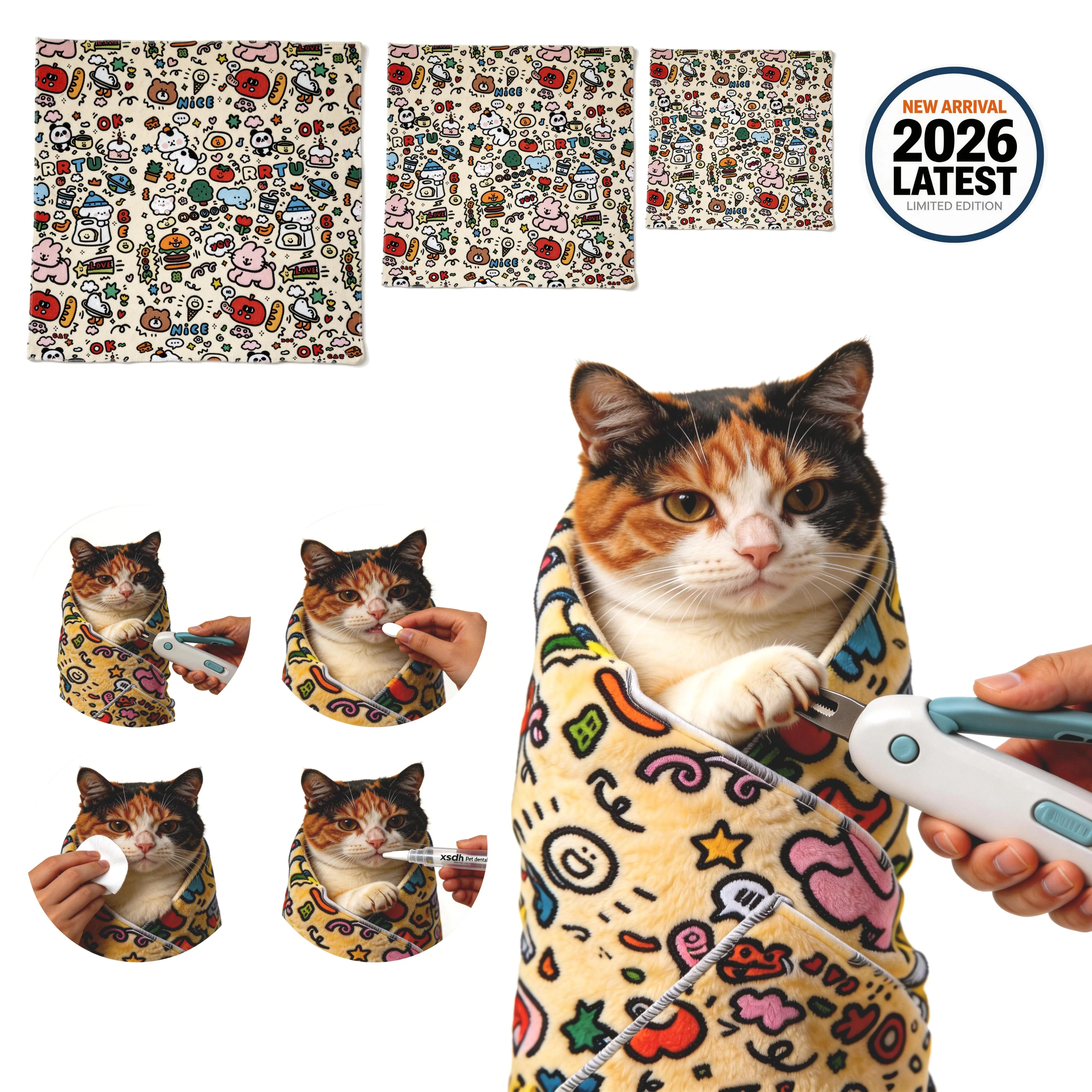 Supetspaw Cat Grooming Wrap - Multifunctional Pet Tool for Nail Clipping, Anti-Scratch & Cat Restraint, Cat Burrito Wrap, Anti-Escape Design Paw Trimmer Paws Cleaner