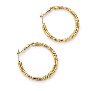 14K Gold Laminated Textured Hoop Earrings | Classic Medium Hoops
