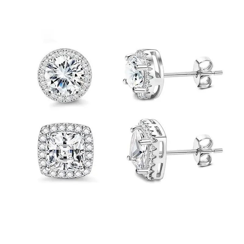 4 Pairs VVS Synthetic Moissanite Stud Earrings Set for Men and Women, Sleek Round and Square Cut Jewelry for Pierced Ears, Men's Earrings, Adults, Jewelry Design, Piercing