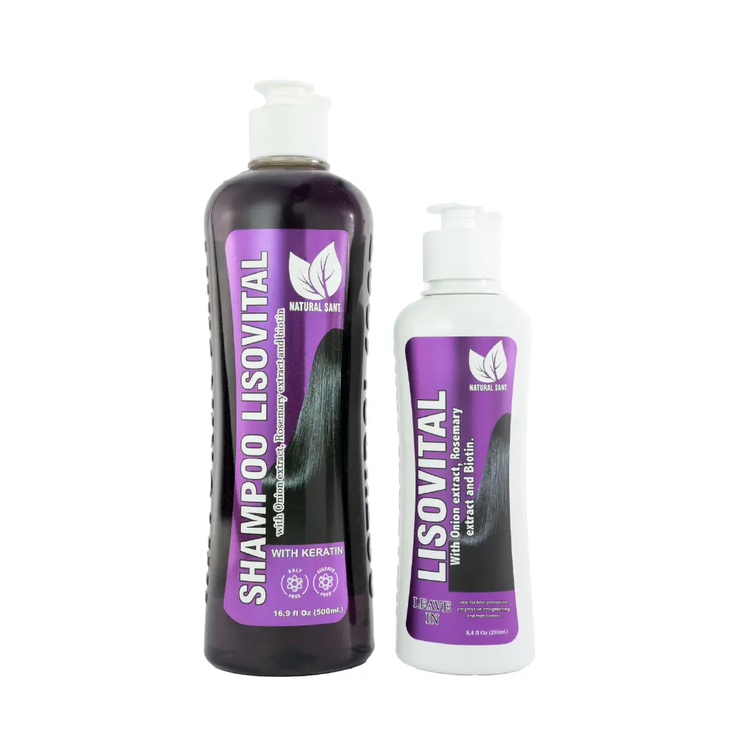 NaturalSant Lisovital Set | Progressive Smoothing & Heat Protection Hair Care with Onion Rosemary Biotin & Keratin | Shampoo 500 ml + Leave-In 250 ml for Repairing Nourishing Frizz Control