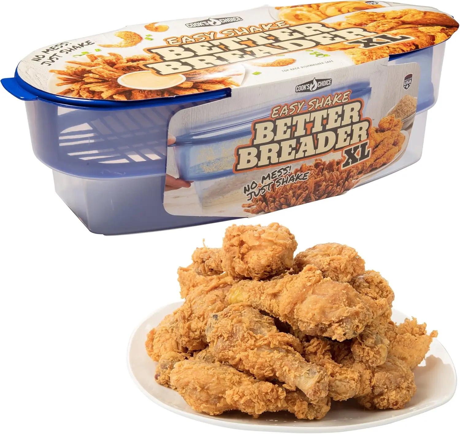 XL Original Better Breader Batter Bowl- All-in-One Mess Free Breading Station Tool- Great for Parties- Pour in Seasoning, Add Meat, Vegetables or for Fish Fry, & Just Shake- Made in USA, Kitchen, Container