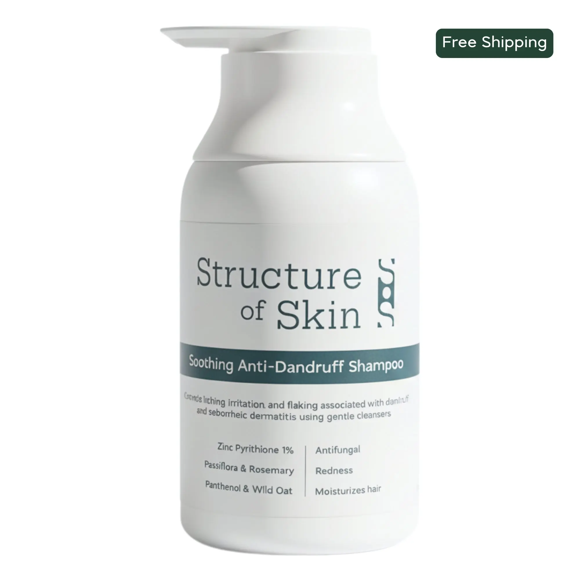 Structure of Skin Soothing Anti-Dandruff Shampoo with 1% Pyrithione Zinc & Hyaluronic Acid for Gentle Haircare & Scalp Health