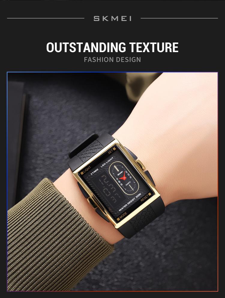 SKMEI Men's Durable Casual Digital Wristwatch - Gold-Dipped, Battery-Operated, 30M Waterproof, Hardlex Glass Dial, Multi-Functional LED, Gold-Accented Metal Frame, Black Band, 3 Time Zones, Stopwatch, Alarm, Date & Week Display, Casual Watch detail 7