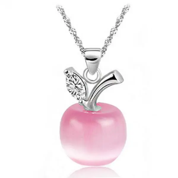 OIDEA Pink Apple Pendant Female Necklace, Silver-Plated Chain Included, Cute Fruit Charm Minimalist Costume Jewelry, Daily Wear Gift for Women, Daily Wear Necklace summerwins