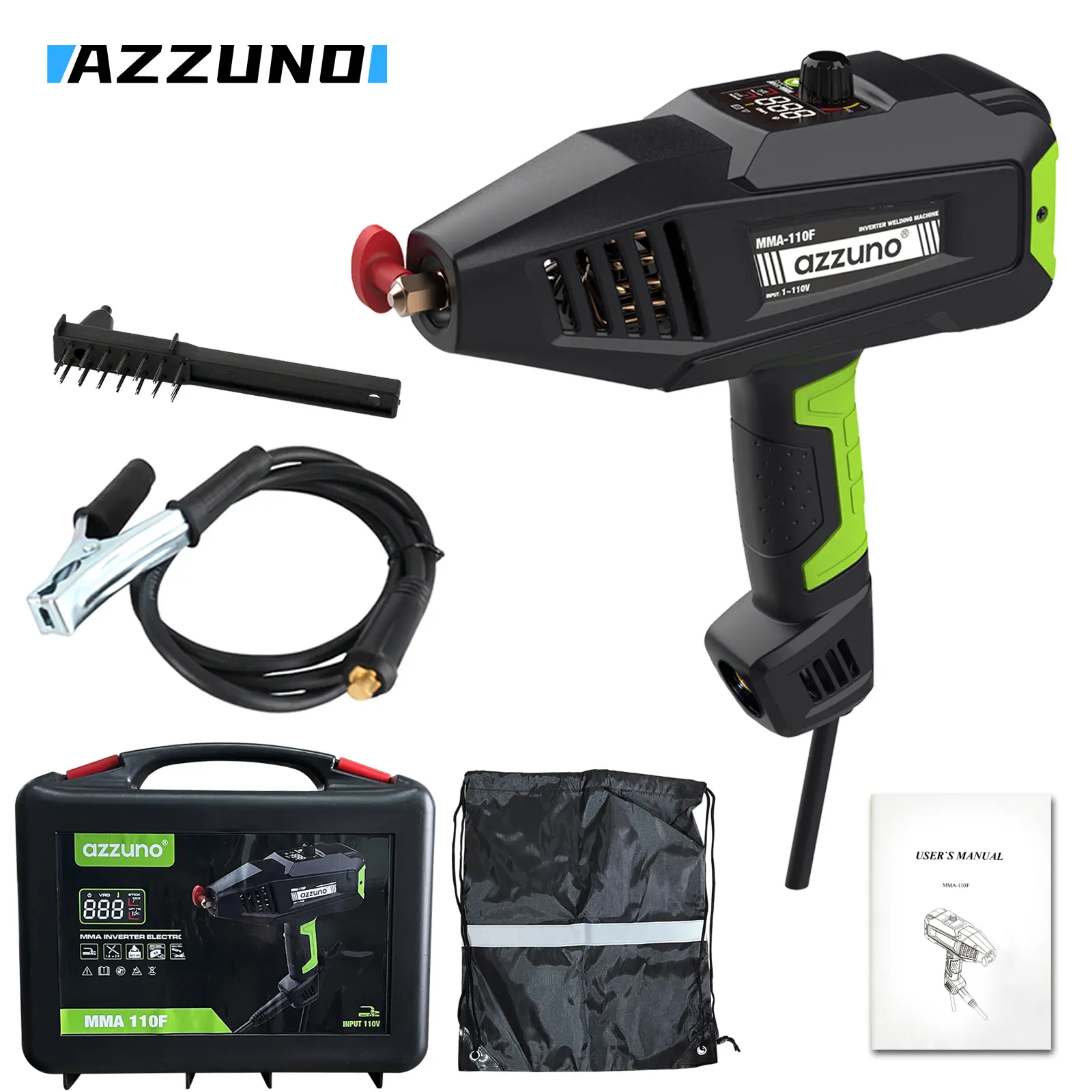 Handheld MMA Stick Welder 110V, AZZUNO MMA-110F Portable Inverter Arc Welding Machine Kit with All Accessories Hard Storage Bag, Lightweight Ergonomic Welder for Home DIY & Auto Repair