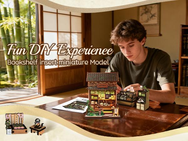 CUTEBEE Japanese Sweet Wagashi Shop Book Nook Kit with LED Light 3D Wooden Puzzle Miniature House for Adults & Teens Black Friday Deal Perfect Christmas Gift for Home Decor Lovers - Diy Material