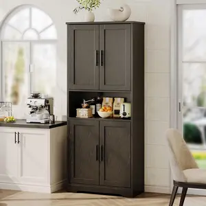 Tall Kitchen Pantry Cabinet with 4 Doors, 70 Inch Freestanding Storage Sideboard, Adjustable Shelves Wooden Cabinet for Living Room, Dining Room, Bathroom, Laundry Room Organization