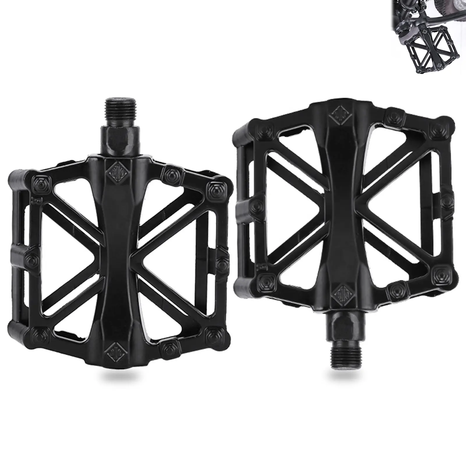 Aluminium Bike Flat Pedals - Dual Bearings, X-Design Non-Slip Surface, Sealed Durable, Easy Installation, Screw-In, Universal Fit for Mountain & Road Bikes, Pedal Set Components & Parts