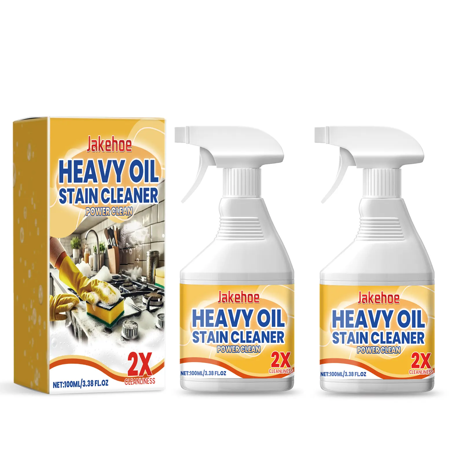 【Buy 1 Get 1 Free】Powerful Grease Removal Spray 2-Pack Bottles with Nozzle, Effective Stain Removal Degreaser for Home Kitchens, Oven & Grill, Range Hoods, Stovetops
