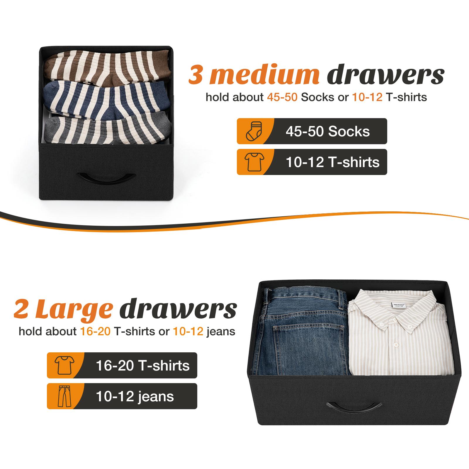 Entertainment Center with 5 Fabric Drawers, Media Console Table Open Storage Shelf Dresser for Bedroom/Living Room/Hallway, TV Stand with 5 Drawers