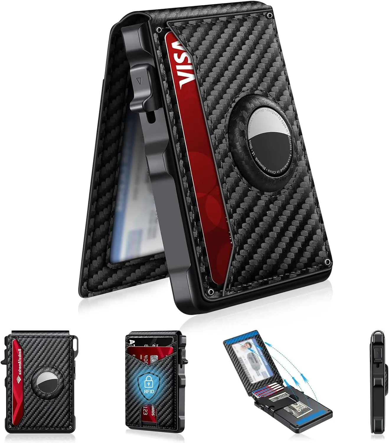Men's Minimalist Bifold Wallet with AirTag Slot, RFID Blocking, Pop-Up Card Holder, 7-9 Card Capacity & Magnetic Clip for Max 5 Bills (AirTag Not Included) - Summer Wins,summerwins,father'sdaygifts