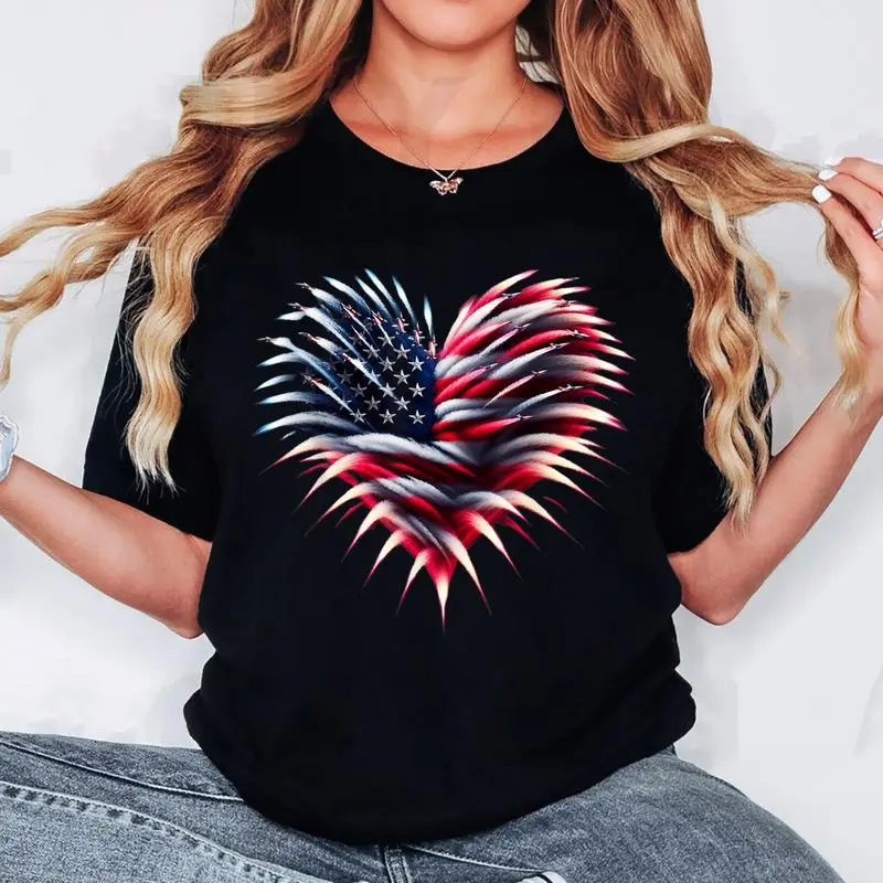 Vintage Fighter Jet T-Shirt for Women, American Flag Patriotic Graphic Top in 100% Cotton, Short-Sleeve Streetwear for 4th of July