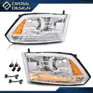 CROSSDESIGN Clear Amber LED DRL Headlight w/ Bulb Harness Fits 13-18 Dodge Ram Projector