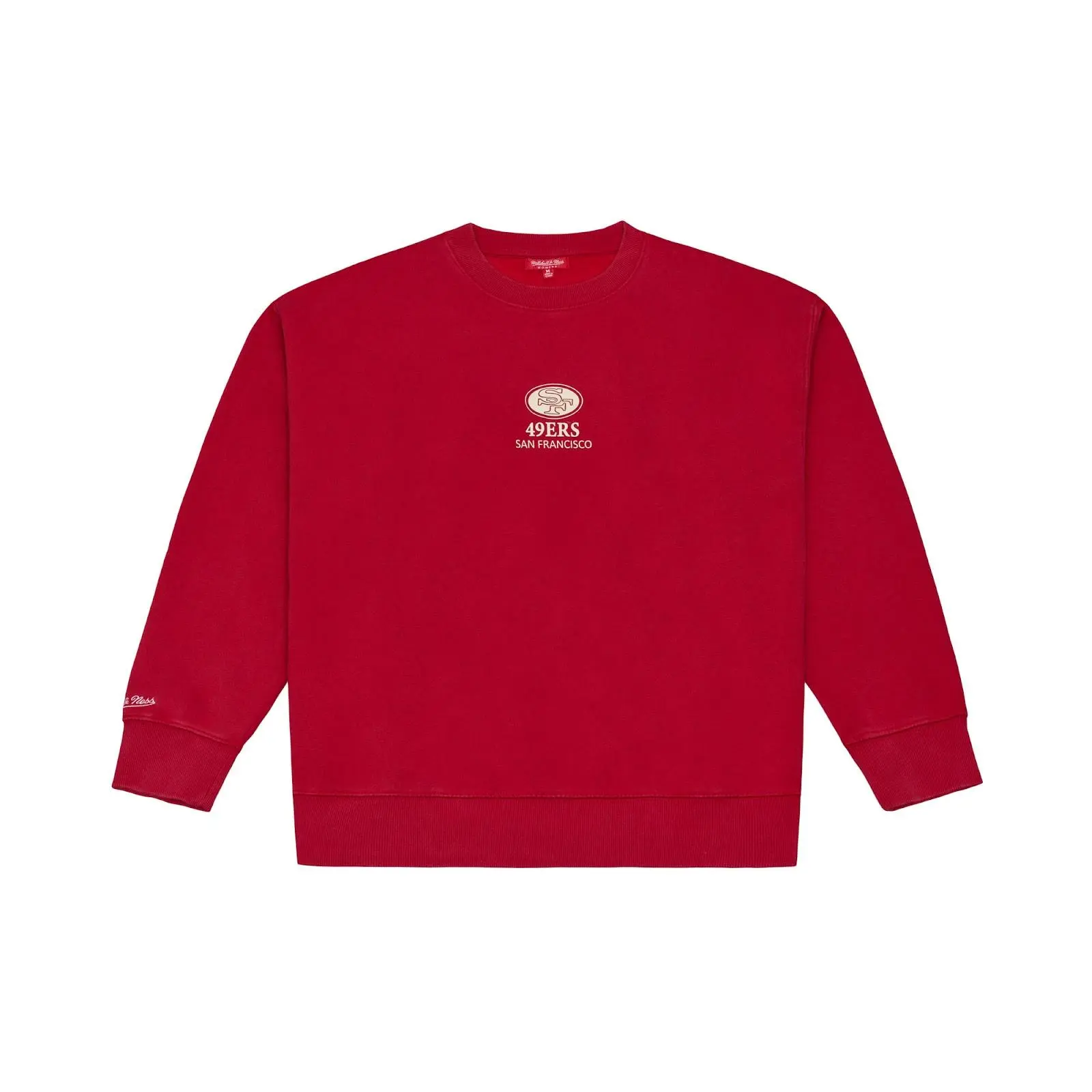 Women's San Francisco 49ers Scarlet Core Essentials Lightweight Sweatshirt NFL Throwback Crewneck Vintage Fan Gear Mitchell & Ness