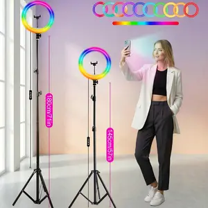 10 inch selfie ring light with 70.8'' Tripod Stand & 2 Phone Holder ,  Dimmable White/RGB Mode, Selfie Circle  for Phone Camera Filming Makeup Streaming light lamp, Mother's Day Gifts