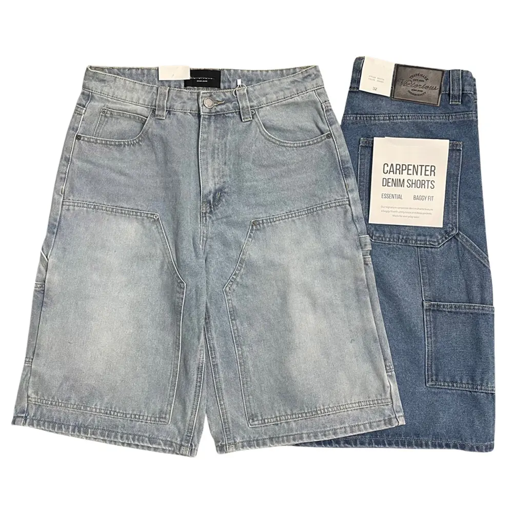 Men's Baggy Fit Carpenter Denim Shorts 100% Cotton Jean Shorts
