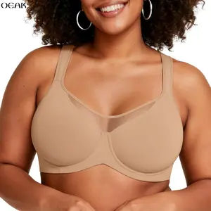 OEAK Minimizer Bras for Women Plus Size Full Coverage T Shirt Unlined Bra with Underwire for Heavy Breast