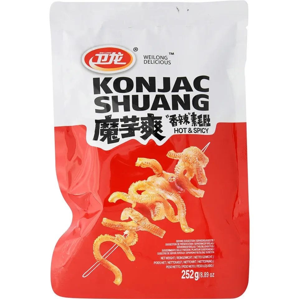 WEI LONG Savory Konjac Asian Snack - 8.89 oz Large Ambient Ready-to-Eat Bag, Sour & Spicy Szechuan Flavored Snacks, Ideal for Late Night Munchies, Watch Parties