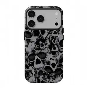Skull minimalist dark style phone case, suitable For iphone 17 pro case 16 max plus air 15 14 13 & For Samsung Galaxy S25 S24 Ultra Galaxy A15 A16 5G, double-layer protective case, smartphone case, dark high street style