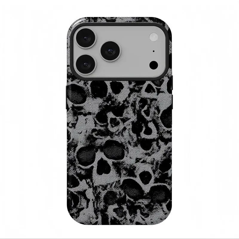 Skull minimalist dark style phone case, suitable For iphone 17 pro case 16 max plus air 15 14 13 & For Samsung Galaxy S25 S24 Ultra Galaxy A15 A16 5G, double-layer protective case, smartphone case, dark high street style