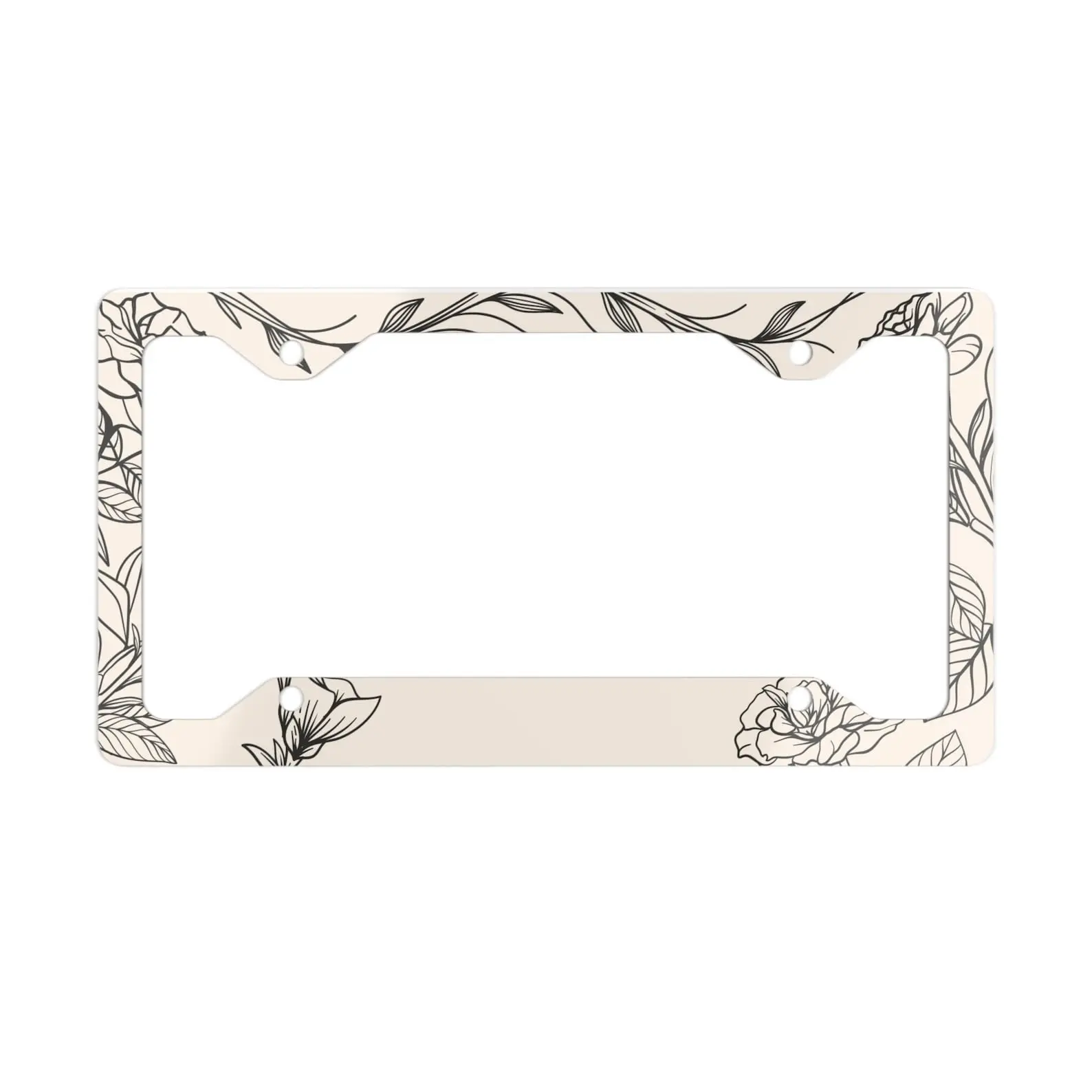 Ultra Slim Minimalist Biege Floral Line Art License Plate Frame, Cute Car Accessories, wildflower license plate frame