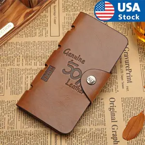 Men's Genuine Leather Long Bifold Wallet - RFID Blocking ID Card Holder & Checkbook Clutch