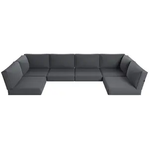 [Only Cushion] Aoxun 14-Piece Deep Seat Patio Cushions for 6-Seat Sets Waterproof Fade Resistant Black Replacement Outdoor Furniture Cushions with 4-Inch Thick 24D Foam & PP Cotton Fill