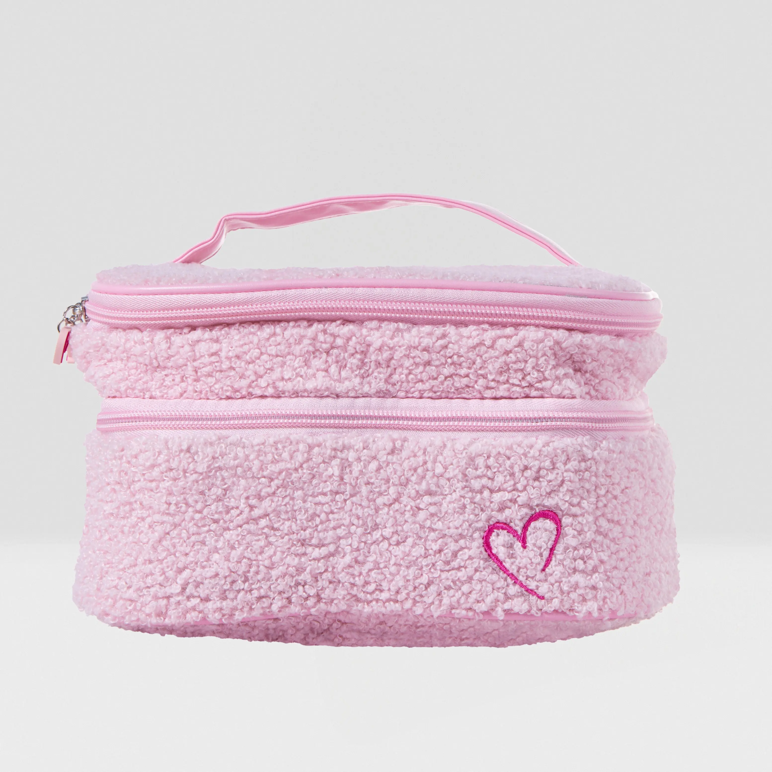 Fluffy Teddy Makeup Vanity Bag, Large Sherpa Cosmetic Pouch with Handle for Travel, Organizer with Multiple Compartments, Makeup Pouch For Purse