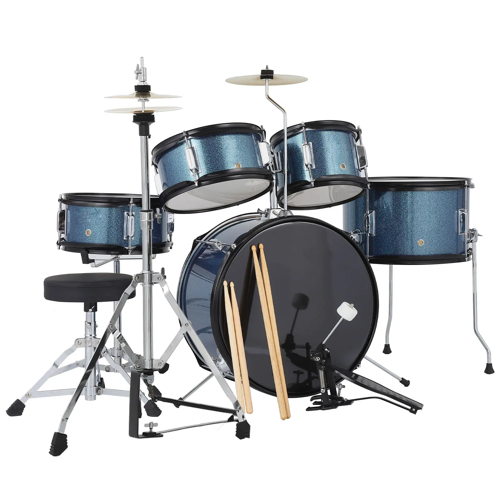 5-Piece Full Size Drum Set for Beginners - Complete Kit with Adjustable Throne, Cymbals, Motor Skills Development, Coordination Enhancement & Musical Exploration Support
