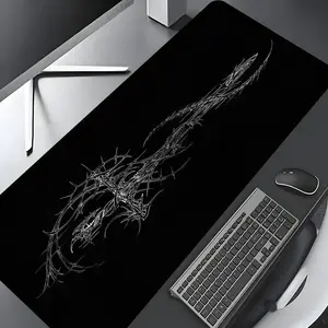 Gothic Thorned Cross  Pattern Desk Mat, Large Gaming Desk Mat,  Aesthetic Desktop Decoration Protective Pad, Non-slip Rubber Pad for Laptop, Desktop Computer Games, Gaming Mousepad