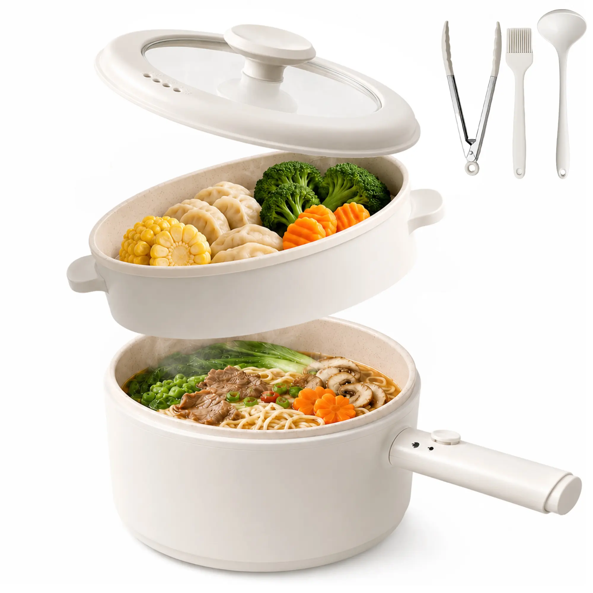 AORAN Multifunctional Electric Hot Pot,2.6L Mini Hot Pot, Ceramic Glaze Non-stick Portable Pot, Electric Pot for for Steak, Egg, Fried Rice, Oatmeal, Soup,Ramen with Dual Power Control, Electric Pot for Dorm tiktokshopbacktoschool