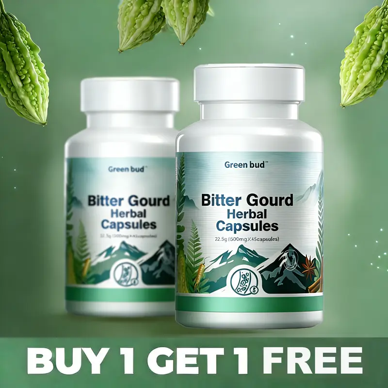 [BUY 1 GET 1 FREE] 2 Bottles Green Bud Bitter Gourd Herbal Capsules Contain Extracts of Bitter Gourd, Cinnamon, Ginseng, and Mulberry Leaves, etc.