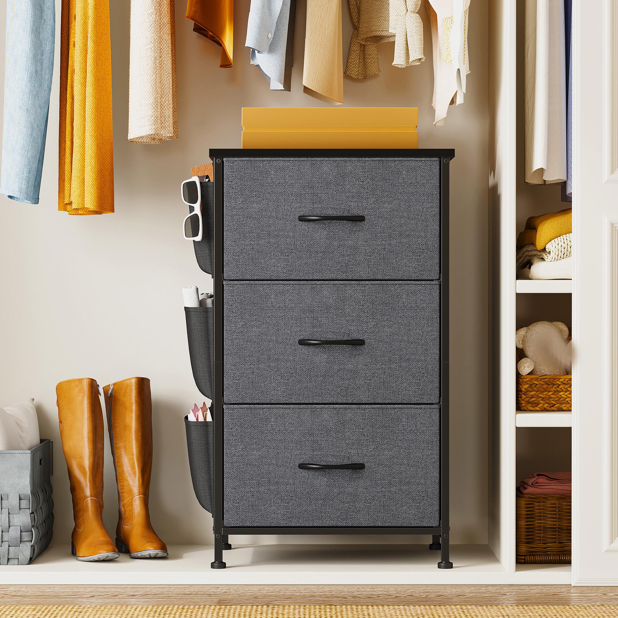 Homkdom Nightstand Sets of 1/2 With 3 Drawers,25.6 Inch Bedside Table with Side pocket & Wooden Top, Small Dresser for bedroom,Living Room,Entryway