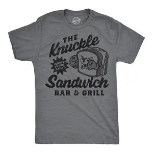 Mens Funny T Shirts The Knuckle Sandwich Bar and Grill Sarcastic Graphic Novelty Tee for Men Mens Funny T Shirts Cool Vintage Fashion T-Shirt Gift Classic Menswear Sarcastic Apparel for Men Funny Food Short Dark Grey