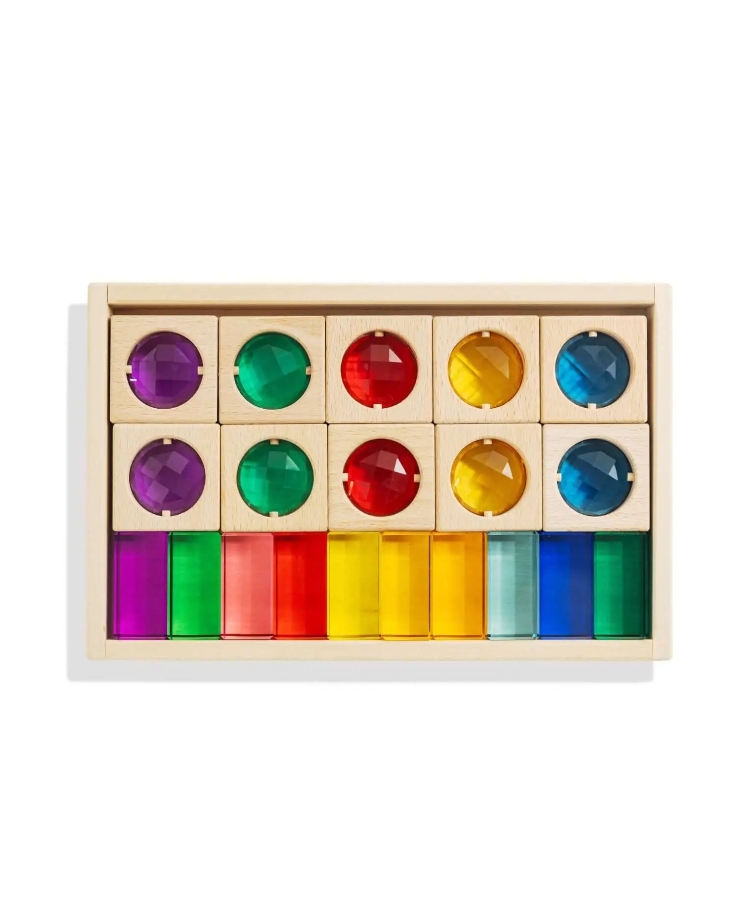 James Block Set - 20-Piece Lucite Gemstones & Translucent Windows for Kids Ages 3+ - STEM Learning & Fine-Motor Skills - Unpainted Beech Wood Tray