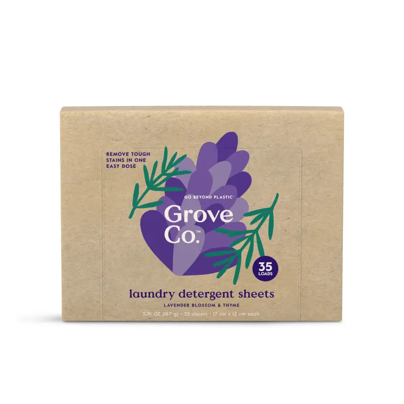 Grove Co. Household Laundry Detergent Sheets - 35 Pre-Measured Sheets, No-Mess Easy Dose, Travel Size, Machine-Washable, Stain Removal, All Seasons, Quick-Dissolving Lightweight Bio-Based Home Cleaning Supplies, Heavy Soiled Loads