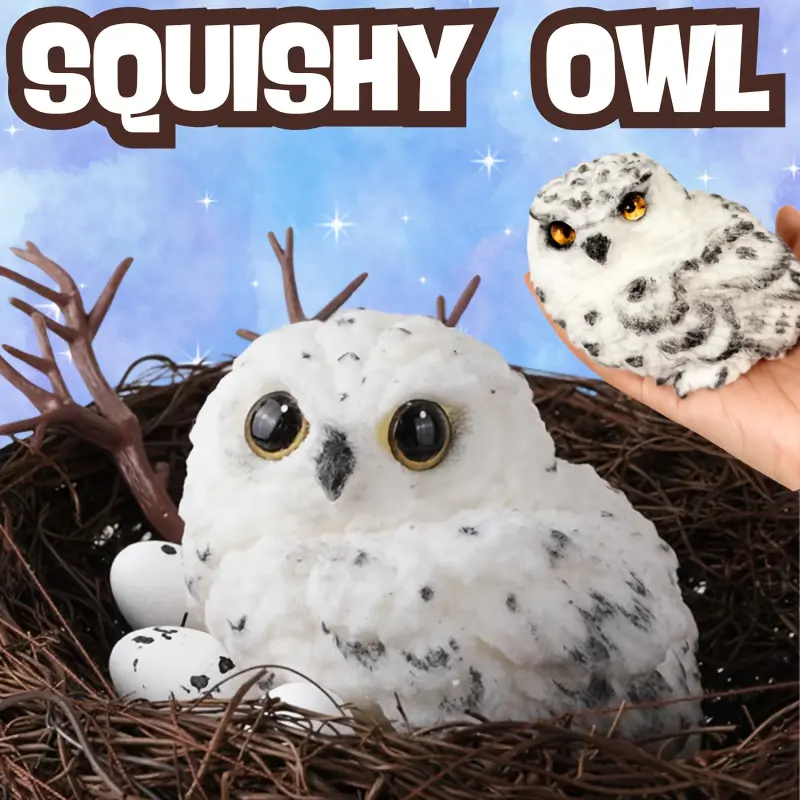 Fuzzy Owl Taba Squishy Toy, Cute Cartoon Animal Stress Relief Fidget, Soft Pressable Desk Toy for Pet Lovers, Kawaii Collectible Novelty Toy, Gift for Students, Teachers, Office Workers, Birthday, Valentine's Day, Christmas & Easter