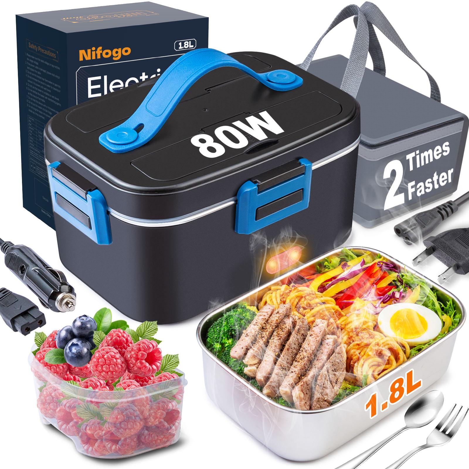Electric Lunch Box Food Heater 80W，12V/24V/110v Self Heating LunchboxFor Work/Car/Truck with insulated Bag，1.5/1.8L,dealsforyoudays