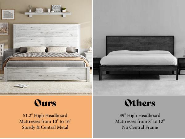 AMERLIFE 51.2" Wood Bed Frame, Rustic Platform Bed with Spliced Headboard, Wood Slats Support/Noiseless/No Box Spring Needed,Best Gift Ideas/Christmas Gifts