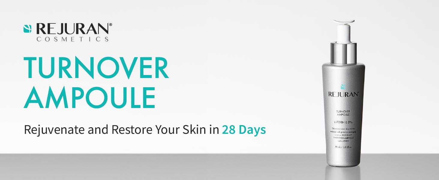 REJURAN Turnover Ampoule 1.01 fl oz & Turnover Mask 5-Pack - c-PDRN - Anti-Aging Face Serum Firmness, Radiance - Skin Repair, Firming Deeply Nourishing Ultra Microfiber Sheet Mask