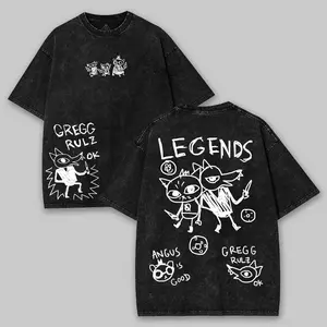 Night in the Woods Gregg Rulz Ok Washed Unisex Graphic Tees, Casual Crewneck Short Sleeve Washed Tshirt 2 Sided Cotton unisex graphic tees gamer merch, Black Cotton Tee