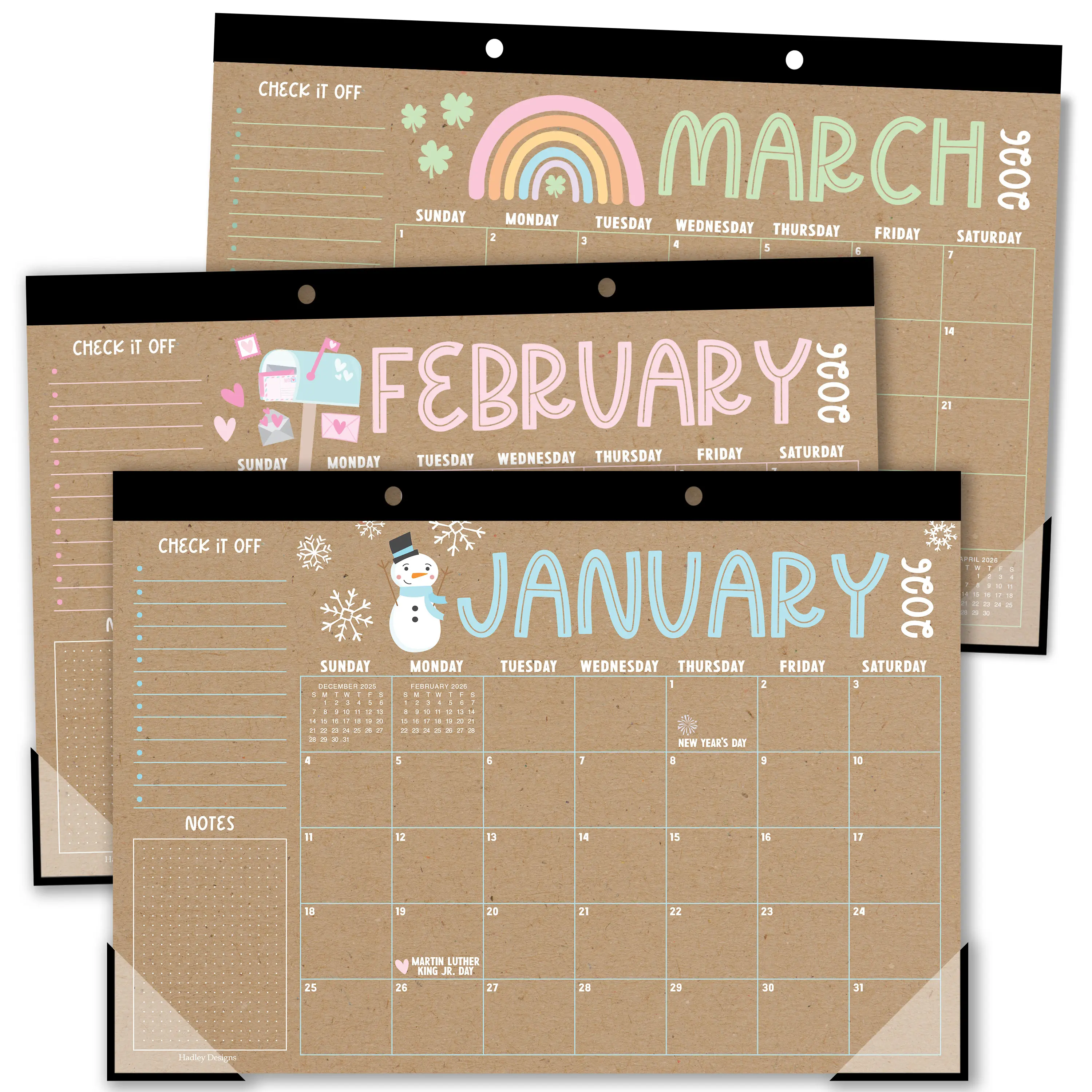 Hadley Designs 2026-2027 18-Month 11x17 in Desk Calendar - Teacher Planner, Desk Accessories, Office Stationery for Back to School Planning, Wall Calendar Planner