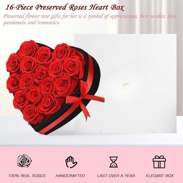 Luxury Forever Real Roses in Suede Box - 16-Piece Preserved Flowers Roses Gifts for Delivery Prime Birthday, Valentines's Day, Mother's Day,Anniversary, Graduation Gifts for Her (Red)