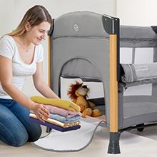 JOYMOR 7 in 1 Bedside Bassinet with Changing Table, All in One Nursery Center, Bedside Sleeper with Mattress, Sheet, Canopy, Storage Shelf and Hanging Toy