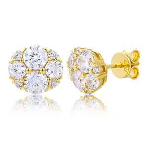 【#E618】Flower Shaped Earrings UCCIYO 18k Gold-Plated Lab-Created Moissanite Earrings For Women S925 Sterling Silver Stud Earring Men Hip Hop Jewelry Couple Gift