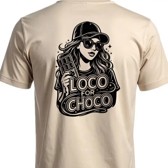 Loco For Choco T-Shirt with black Artwork and Chocolate Bar Design Choco hype gurl Streetwear Tshirt Casual Cotton