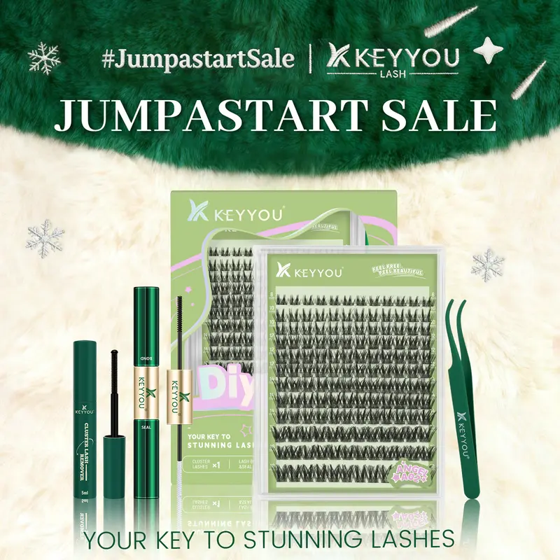 KEYYOU Ultra-thin Invisible Band Lash Kit Playful Girl CC Curl Spike Natural Wispy Cluster Lashes Kit Waterproof Lash Extensions Kit TikTok Shop JumpastartSale