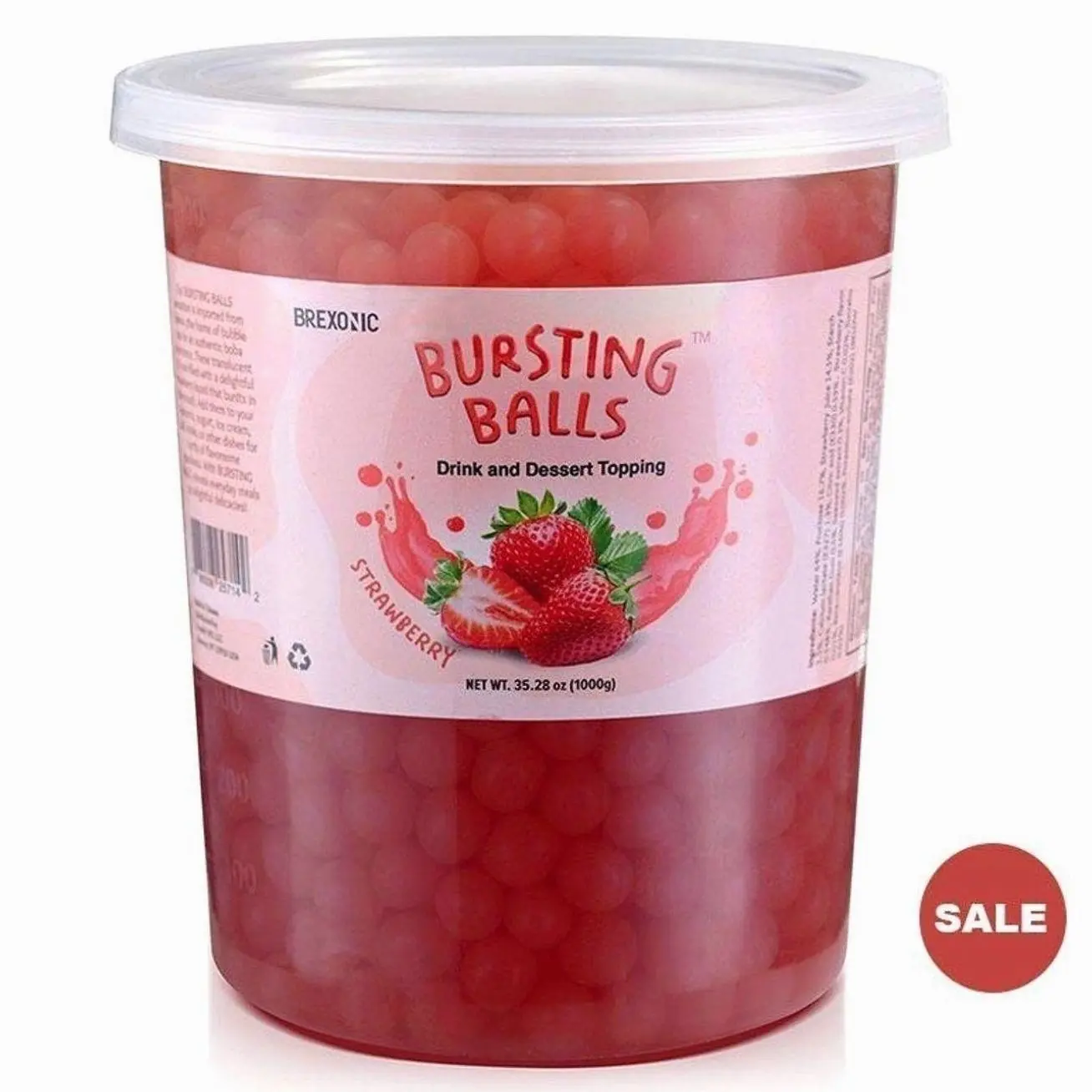SYRUVIA Boba Pearls Popping Bursting Boba, Tapioca Pearls For Bubble Tea (Strawberry , 2 LB 1 Pack) Sweet Beverage