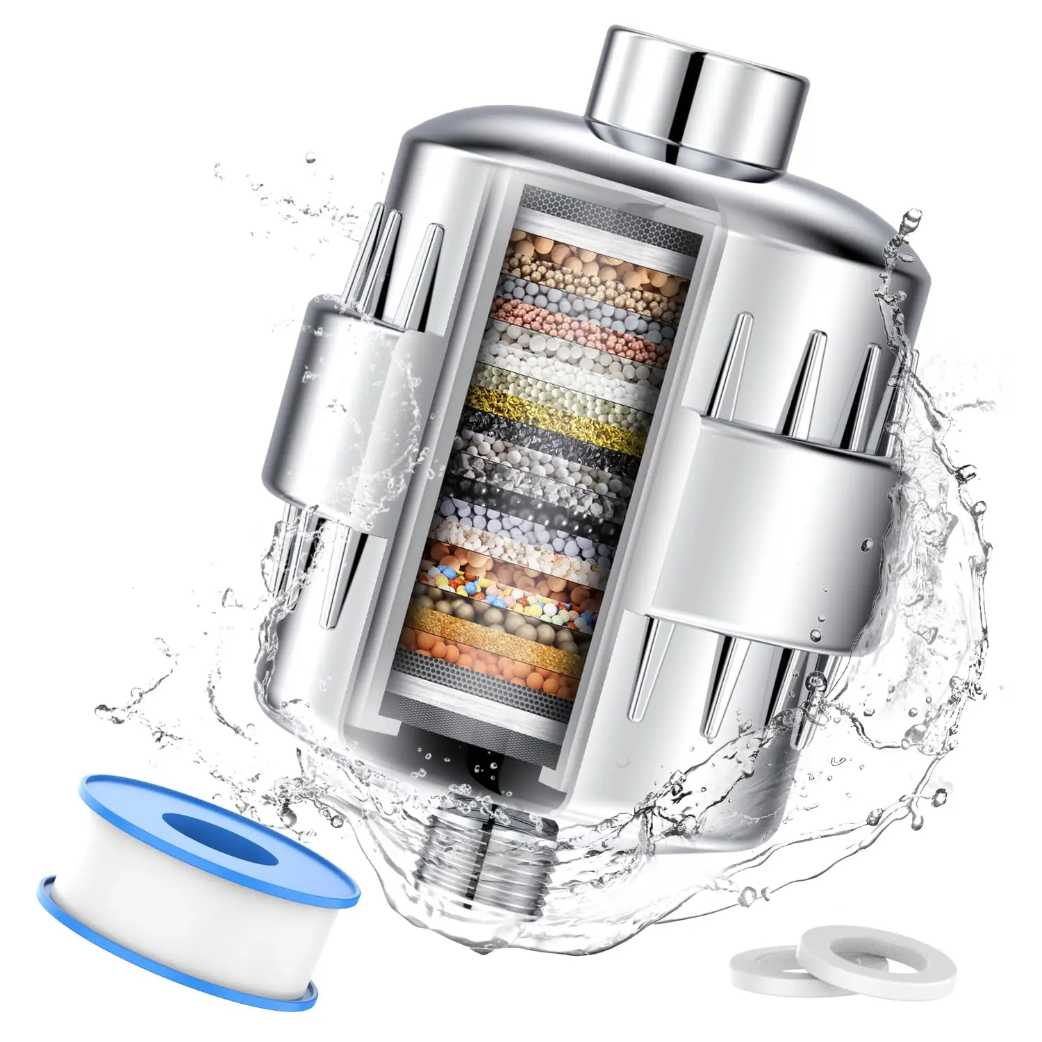 Modern Shower Filter with Silver Finish ABS Plastic - Heavy Metal Remover, Hard Water Reduction, Chlorine Reduction, High Output, for Health-Conscious Users' Indoor Bath Skin & Hair Care, Modern Home Decor