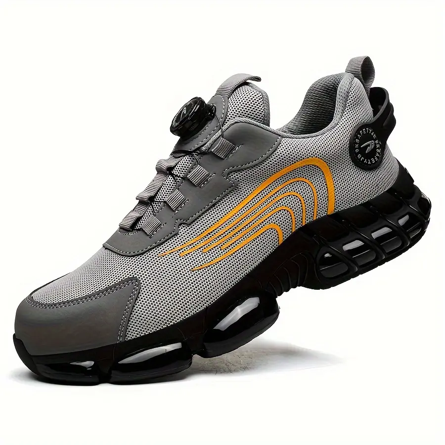 Men's Steel Toe Safety Shoes with Rotary Knob, Puncture-Resistant, Breathable Mesh Upper, Comfortable Work Sneakers for All-Day Wear, Black, Footwear | Sleek Black Durable Pu Sole Bold Style Go To Elegant Clean Classic